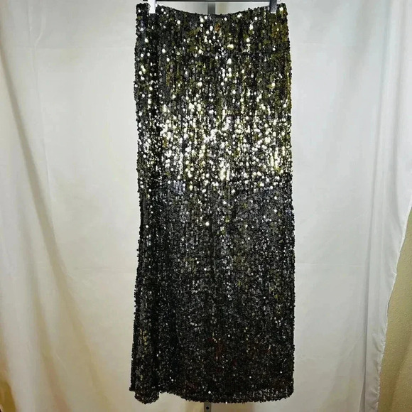 Lulumar Size Large Sequin Skirt Shiny Sparkly Formal Gold Silver - Picture 2 of 7